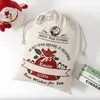 Kerstcadeau tassen grote biologische zware canvas-tas Santa Sack Drawstring katoenen canvas snoep tas met rendieren Apple Sacks