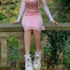 Heyoungirl Floral Print Pink High midja midi kjol y2k lapptäcke mesh en linje korta kjolar kvinnor sommar avslappnad kawaii mode y0824