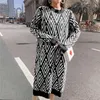 Talvez u Mulheres Camisola O Pescoço Geométrico Vermelho Preto Pullovers Manga Longa Inverno Casual Loose Long Midi Dress M0808 210529