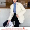 Yitimuceng Corduroy Blazer Kobiety Single Breasted Notched Coats Casual Winter Clothing Office Lady Brown Beige Fall Kurtka 210601