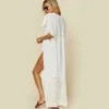 Artı Boyutu Plaj Dres Giyim Kapak-UPS Uzun Beyaz Tunik Bikini Mayo Kapak Up Banyo Malaya Bakanlığı Plage Pareo # Q1001 210722