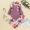 2021 Winter Infant Baby 3pcs Clothes Set Long Sleeve Girls Ruffles Romper Bodysuit+leopard Floral Printed Pants Outfits Clothing 4colors