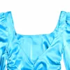 DEAT Spring Arrivals Solid Color Dress Open Back Square Neck Long Sleeve Temperament Slim Women Buttock Skirt MZ877 210709