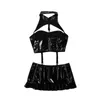 Women's Panties Women Erotic Latex Mini Skirt With Halter Cutout Crop Top Clubwear Rave Patent Leather Outfit Sexy Wet Look B211k