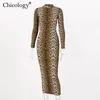 Chicology Leopard Midi Dress Slim Fit Sexy Women Long Sleeve Herfst Winter Vrouwelijk feest Lady Casual Streetwear Deskleding 201008