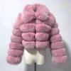 RF1982 Zimowa kobieta moda krótki styl Slim Fit Zipper Real Fur Bombowiec Kurtka 211122