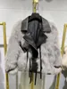 Kvinnors Fur Faux Oftbuy 2021 Real Coat Vinterjacka Kvinnor Naturligt äkta Läder Ytterkläder Streetwear Tjockt Varm