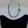 YﾷYING 21" Naturel Bleu Kyanite rectangle couleur or plaqué Blanc Biwa Perle Collier ras du cou vintage fo femmes