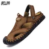 Zomer heren sandalen lederen luxe mannen slippers Romeinse ontwerper mannen sandalen zachte man buitenshuis schoenen plus size 47 48