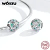 WOSTU 925 Sterling Silver Green Flower Round Beads Zircon Charm Fit Original Bracelet Pendant Luxury Jewelry Q0531