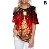 Women's T-Shirt Women Christmas Tree Printed Short Sleeve Festive Casual Tops HSJ88