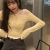 女性のTシャツ韓国の甘いレースのステッチショルダーストラップシャツの女性2022春と秋のセクシーなストラップレス長袖