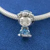 Sólida plata esterlina 925 Cinder Charm Bead con esmalte azul se adapta a pulseras de dijes de joyería de estilo Pandora europeo