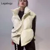 Lagabogy automne hiver femmes duvet de canard veste gilet femme court épais chaud manteau coupe-vent gilet avec sac Outwear 211123