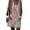 عارضة فساتين الصيف اللباس المرأة البوهيمي أكمام جولة الرقبة الأزهار طباعة شاطئ البسيطة رداء فام المرأة الملابس 2021