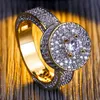 Mens Hip Hop Ring Jewelry 18K Gold Plated Fashion Gemstone Simulation Diamond Iced Out Rings For Men