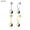 ANDYWEN 925 Sterling Silver Gold Night Day Black White Coins Pendant Drop Earring Rock Punk Jewelry Circle Clips Piercing 210608