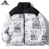 Men' Winter Warm Jacket Thick Coat Patchwork Cartoon Bear Heated Padded Puffer Oversized Parka Clothing 220105