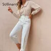 Sollinarry Herbst Büro Dame Gingham Quadrat Muster Hemd Frauen Casual V-ausschnitt Braun Dünne Bluse Weibliche Regelmäßige Ärmel Top 210709