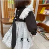 Crianças espanhol vintage roupas meninas lotia vestido bebê coreia outono roupas crianças preto manga comprida com laço 210615