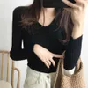 Jocoo Jolee Vrouwen Elegante Solid V-hals Gebreide Sweater Lange Mouw Simple Wild Slanke Pullovers Koreaanse Harajuku Breien Tops 210619