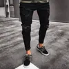 Erkek kot pantolon yırtık delikler sıradan siyah mavi sıska ince fit denim pantolon bisikletçisi hip hop ile seksi holel288i