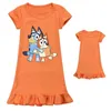 Girl Bl-uey's Nightgown Birthday Gift Sleepwear Dress Toddlers Colorful Cotton Gown Short Sleeve 2T to 12T Available 211109