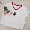 T-shirt stampate divertenti da donna Estate Harajuku Manica corta Crop Tops T-shirt Cute Fire Dog T-shirt con scollo a V in cotone Femme 210306