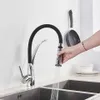 Zwart Chrome Keukengootsteen Kraan Swivel Trek Keukenkraan Sink Tap Gemonteerde Dek Badkamer Gemonteerd en Koudwater Mixer 210724