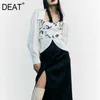 [DEAT] Spring Fashion Tenn-down Collar Långärmad Utskrift Fake Två Lösa Temperament Kvinnor Skjorta 13q315 210527