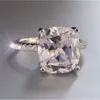 Fine Promessa Anel 925 Sterling Prata Banhado Almofada Corte 7mm Diamantes CZ Engajamento Anéis de Casamento para Mulheres Jóias