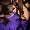 2021 roxo babados quinceanera vestidos de baile querida cristal beading plus size tule em camadas doce 16 vestido de 15 anos for7140846