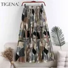 Tigena Vintage Long Plissed Kjol Kvinnor Sommar Holiday Vacker Färgglada Print Chiffon High Waist Maxi Skirt Kvinna 210724