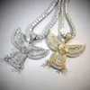 Bling Iced Out Eagle Pendant Necklace 2 Colors Geometric Zircon Mens Necklace Hip Hop Jewelry For Men Women Gifts X0509
