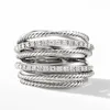 Huitan Silver Color Multiple Row Rings Shiny Cz Metallic Ol Style Office Lady Versatile Finger Rings for Women Fashion Jewelry Q076250082
