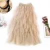 Fashion Tutu Tulle Skirt Women Long Maxi Skirt Spring Summer Korean Black Pink High Waist Pleated Skirt Female 210419