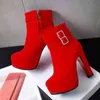 ファッション女性の足首のブーツ冬の秋のシューズプラットフォームレディース黒赤い群れバックルショートウーマンビッグラージサイズ48 211105