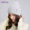 ENJOYFUR Cappelli invernali da donna Morbidi e caldi cappelli in lana d'angora lavorati a maglia Beanie Moda femminile Cappellino con teschio con risvolto largo 211119