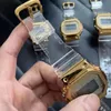 Erkekler Spor Kuvars İzle Clear Gold Square 5000 İzle Tam Öne Çıkan Dünya Time Led Otomatik El Yükseltme Işık Meşe Serisi