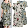 Celmia Czeski Summer Sukienka Vintage Kobiety Krótki Rękaw Elegancki Kwiatowy Print Midi Sundress Luźne Casual Party Beach Vestidos 5XL X0521