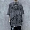韓国トレンドダークTシャツヒップホップグラフィティアニメプリント夏の特大サイズの大きなサイズの半袖シャツ男性女性ユニセックスティーG1222