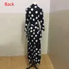 Zwart-wit polka dot jurk plus size 4XL 5XL vloer lengte lange mouw enkele breasted herfst fashion party diner jurk 210915