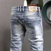 Style italien Mode Hommes Jeans Haute Qualité Rétro Bleu Élastique Coton Slim Fit Casual Denim Pantalon Vintage Designer OYXP
