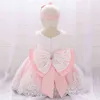 2 pcs Bebé Big Bow Lace Tule Batenismo Princesa Toddler Festa de Aniversário Bola Vestido Vestido Recém-nascido Crianças Batismo 1 Ano G1129