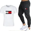 Herrspårsfall Fashion Printing Cotton Short-Sleeved T-shirt Sport Pants Summer Sportswear