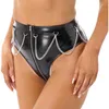 Culottes pour femmes Look mouillé slips en Latex taille haute pantalons à glissière chaîne en métal Booty Shorts Lingerie érotique discothèque Clubwear