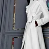 Nerazzurri Spring Runway White Long Leather Trench Coat for Women Sleeve الأنيقة الأزياء الفاخرة للمعاطف النسائية المصمم 211027