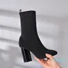 3020 printemps automne bottes élastiques tricotées lettre talons épais chaussures femme sexy bottes à talons hauts chaussettes de mode bottes dame talons hauts taille 35-42