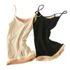 Womens Winter Warm Thickened Plush Tank Top Spaghetti Straps V-Neck Slim Bottoming Vest Solid Color Camisole Shirt 210308