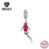 BISAER Lucky Charms 925 Sterling Silver Red Lucky Carp Shape Charms Beads fit Girlfriend Bracelets Silver 925 Jewelry EFC085 Q0531